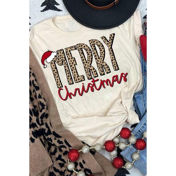Azura Exchange  Khaki MERRY Christmas Crew Neck Graphic Tee - Picture 1 of 6